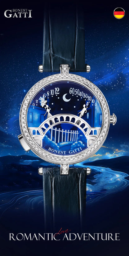 BONEST GATTI 3004 Women's Fashion Quartz Wristwatch Bridge Of Lovers Dial Stainless Steel Case Watches for Women