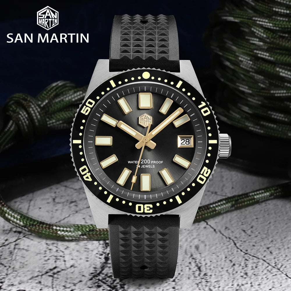 San Martin Official 40mm 62mas V3 Diver Watch For Men Kanagawa Surfing Dial NH35 Automatic Mechanical 20Bar Rubber Strap SN0007