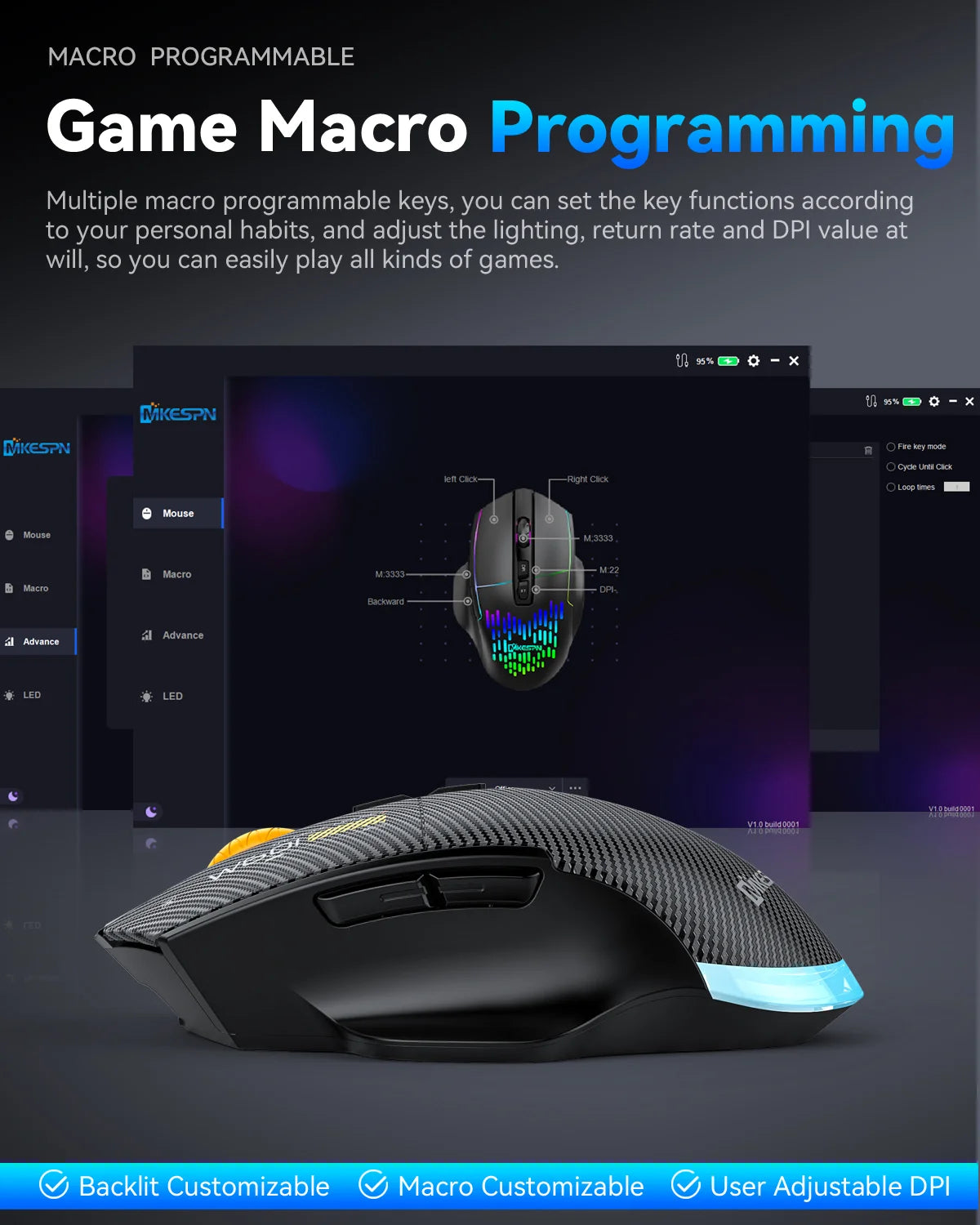 Rato Gaming Sem Fios Bluetooth, 12800 DPI, Rato RGB com Fio/Sem Fios com 7 Botões Programáveis, para PC e Portátil, Gaming