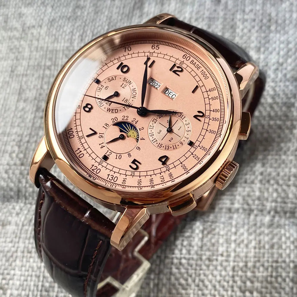 Automatické hodinky pro muže Multification, datum, den, měsíc, rok, mechanické pánské hodinky z 316L s leštěným pouzdrem, ukazatelem den/noc, 42mm