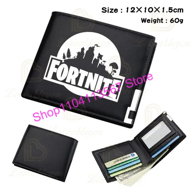 Carteira Fortnite com Figuras de Anime Victory Royale em Couro PU, Porta-Moedas, Clutch de Dinheiro com Alça de Pulso e Porta-Cartões