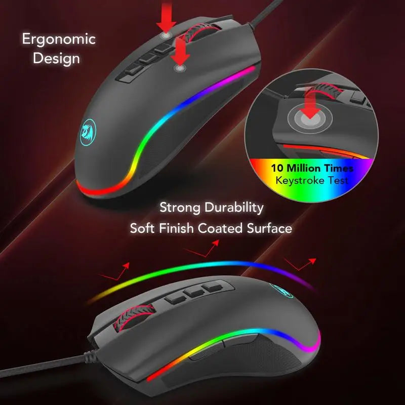Rato Gaming para PC Redragon M711 com Fio, 7 Botões Programáveis, RGB Personalizável, 10,000 DPI, Ergonómico