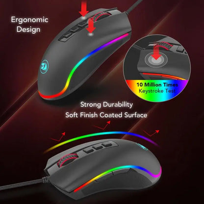 Rato Gaming para PC Redragon M711 com Fio, 7 Botões Programáveis, RGB Personalizável, 10,000 DPI, Ergonómico