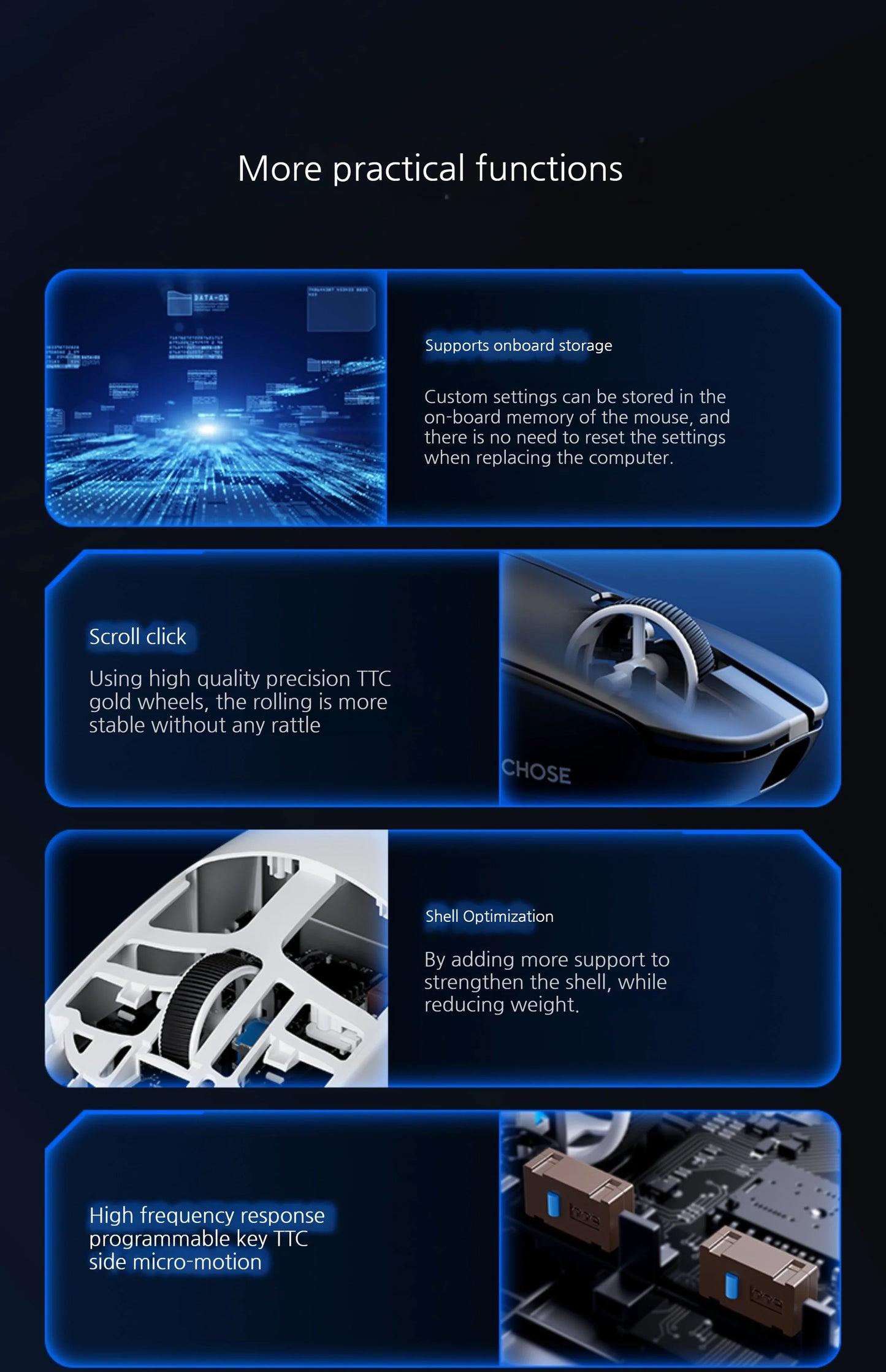 MCHOSE L7 Ultra+ Rato de Mão Médio Grande para Gaming e E-Sports Paw3950 Sem Fios de Três Modos, Leve, para Escritório, Rato de Computador Dual-Drive