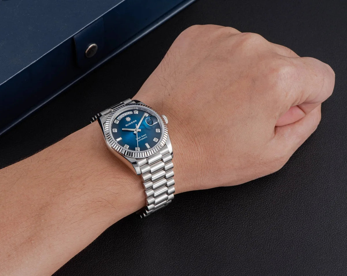 Sugess Watch of Men 36mm Date Automatic Retro Mechanical Wristwatches Sapphire Crystal RoseGold Dandong SL3034 Movement Day New