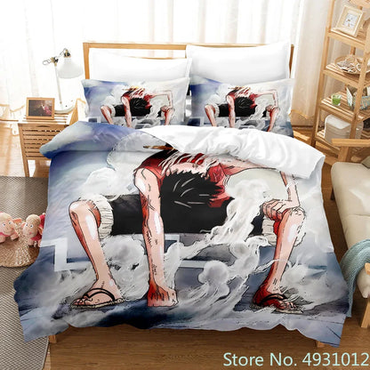 One Piece Luffy Boy 3pcs Bedding Set Quilt Cartoon Duvet Cover Pillowcase Bedclothes Children Kids Boy Bed Bedroom Set