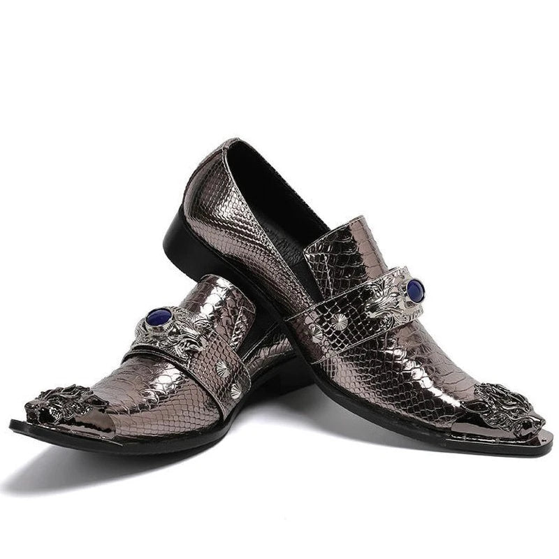 Men Luxury White Gold Metal Toe Oxford Elegant Loafers Slip On Dress Shoes Formal Wedding Party PU Leather Shoes Size 38-46