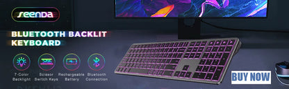 Backlit 7-Colors Bluetooth Keyboard with Touchpad 2.4G Wireless Multimedia Rechargeable Keyboard for Laptop PC Tablet