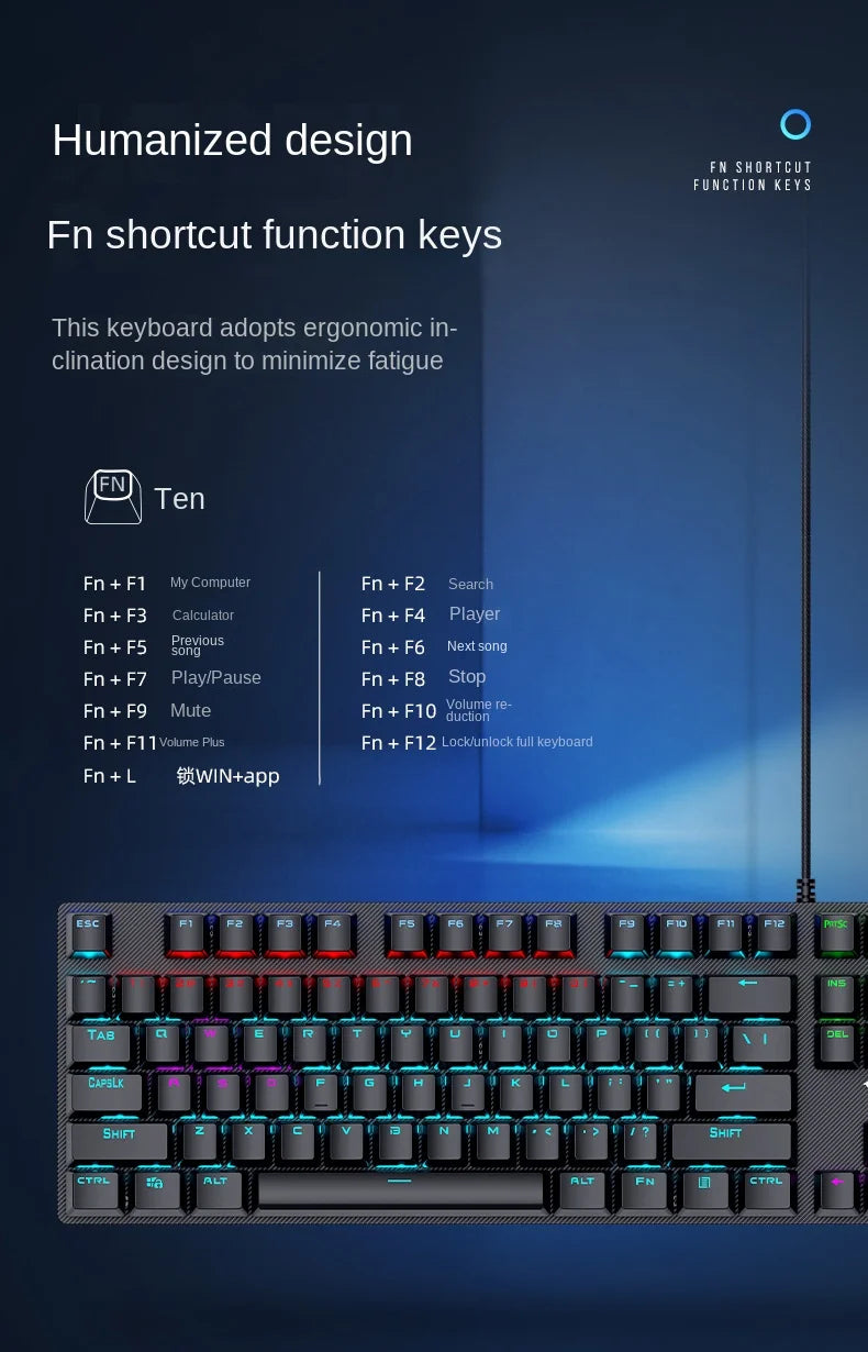 Wired Mechanical keyboard Gamer USB Keyboards gaming Backlit Musical 100% Computer 104 keys keyboard Ergonomic PC keyboard