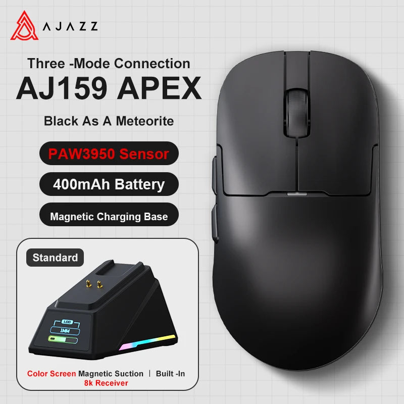 AJAZZ AJ159 APEX Wireless Gaming Mouse, Lightweight RGB Gaming Mouse with Magnetic Charging Dock, Bluetooth & 2.4GHz, Up to 30,000 DPI for PC & Laptop