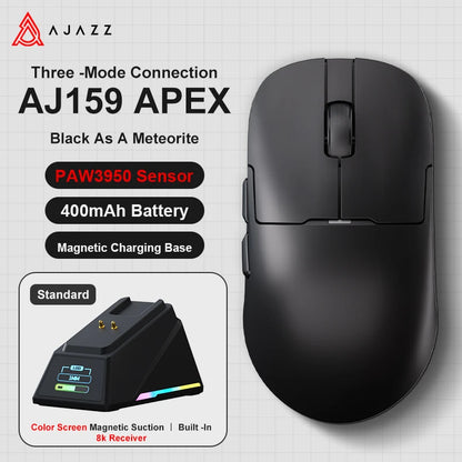 AJAZZ AJ159 APEX Wireless Gaming Mouse, Lightweight RGB Gaming Mouse with Magnetic Charging Dock, Bluetooth & 2.4GHz, Up to 30,000 DPI for PC & Laptop