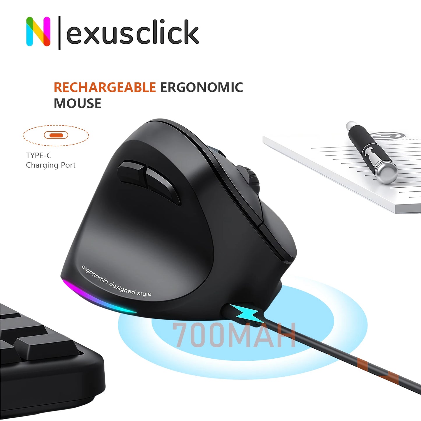 iMice Left Hand Wireless Mouse Bluetooth Ergonomic Mouse, Rechargeable Silent Vertical Mouse, 2400 DPI Bluetooth & 2.4G Wireless Mouse for PC, Laptop & MacBook