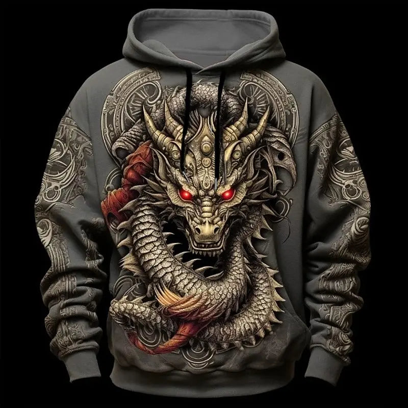 Men's Dragon Graphic 3D Hoodies Sweatshirts Cool Daily Long Sleeve Crew Neck Party Holiday Streetwear Fall Winter Tracksuit Coat