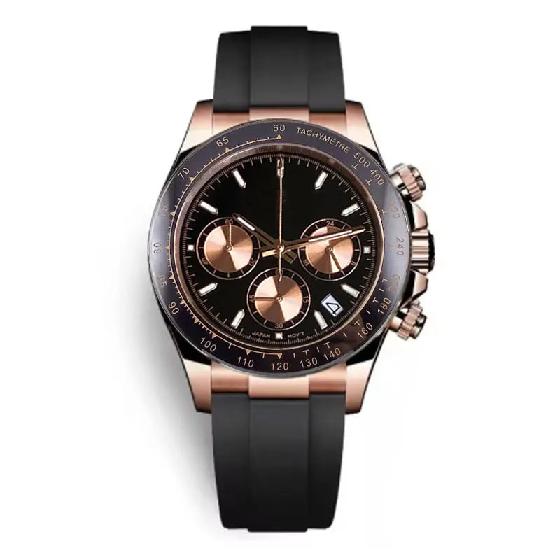 Relógio de Luxo para Homem VK63 com Movimento de Quartzo, Cronógrafo Business, 39mm, Aço/Ouro Rosa, Data, Mostrador Luminescente, Cronógrafo Completo