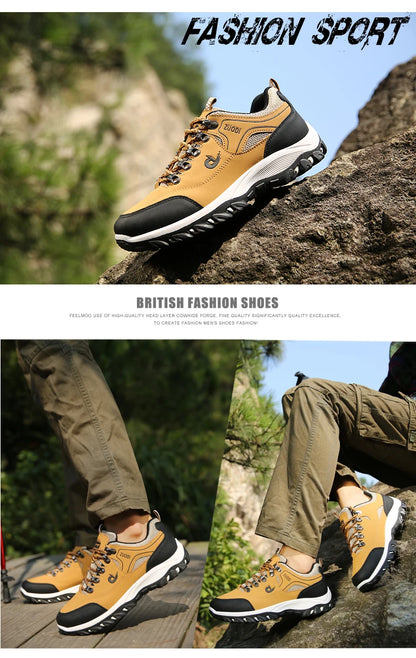 Autumn And Winter Models, Men's Waterproof Hiking Shoes, Outdoor PU Leather Sports Shoes, Wear-Resistant,  Walking, Tactical