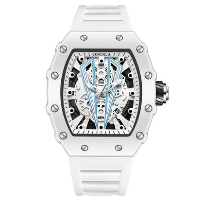 Gift Box Watches for Man ONOLA 3826W Trend White Men Watch Tonneau Calendar Waterproof Silicone Strap Relogios Masculino