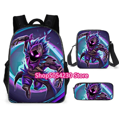 Conjunto de Mochila Fortnited 3PCS para Adolescentes e Estudantes, Saco de Viagem Fortress Night, Mochila Escolar 3D de Jogos Populares