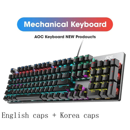 GK410 104 Keys Metal Panel Mechanical Keyboard RGB Light Green Black Tea Axis Esports Full Non-Impact Game Computer Keyboard