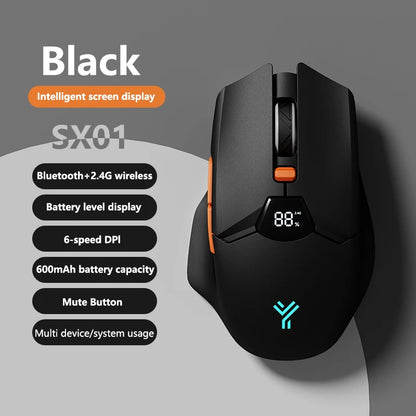 Warvank SX01 trådløs gamingmus med smart skærm, 6-trins DPI-justering, 600mAh genopladelig, lydløs kontor-Bluetooth-mus