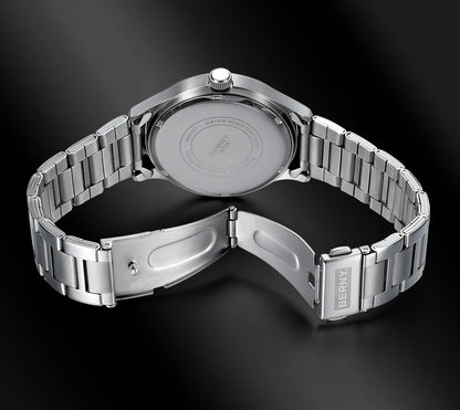 BERNY Men Quartz Watch  Fashion Texture Wristwatch for Men Ultra Thin Men Watch Calendar Luminous Stainless Steel Dress Watches
