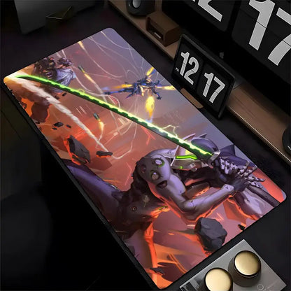 Tapete de Rato Overwatch Genji com Impressão HD para Computador e Gaming, Bordas Reforçadas, Antiderrapante, XXL90x40cm, Tapete de Secretária para Teclado e PC
