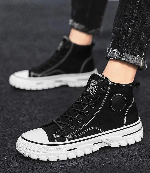 Men's Canvas Shoes Male High Top Casual Breathable Sports Shoes Gray Skateboarding Vulcanized Shoes Comfort Sneakers 2025 New