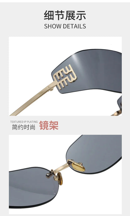 New Frameless Curved Metal Square Sunglasses Women Rimless Cutting Personality Glasses Fashion Brand Design Y2K Punk Sun Glasses