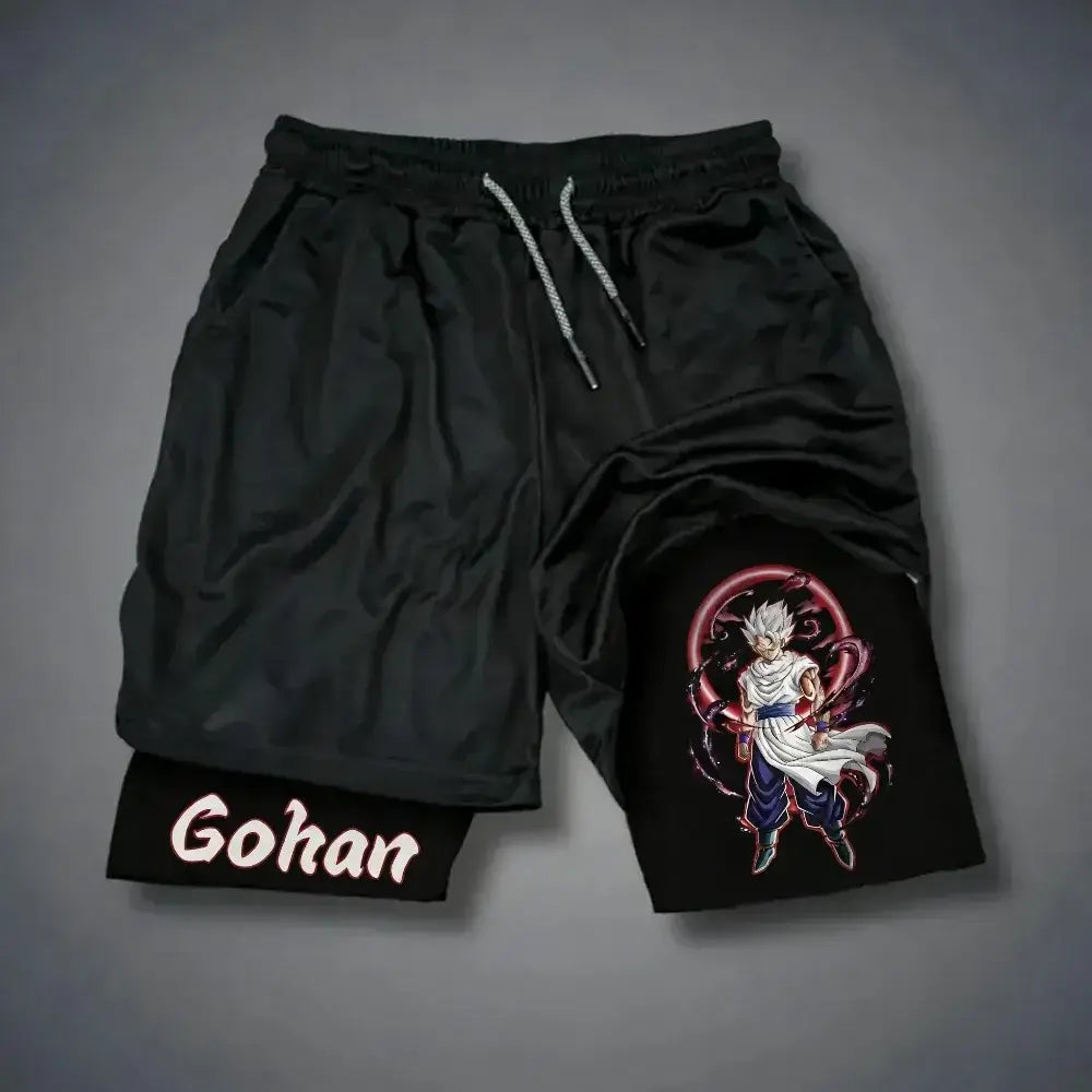 Produit gaming premium Fraquane Dragon Ball Goku Unisex Harajuku Anime Printed 2026 Summer New Product Loose Sports Breathable Quick Drying Double Layer Shorts, Gohan
