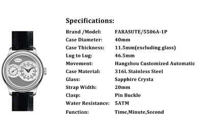 FARASUTE Retro Hangzhou Customized Automatic Mechanical Watch Men Fashion Sapphire Wristwatch Waterproof Montres Pour Hommes