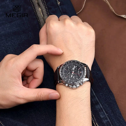 MEGIR 1010 Men's Quartz Watch with Leather Strap, Analog Display, Fashion Design, Stylish Gift for Men relogio feminino