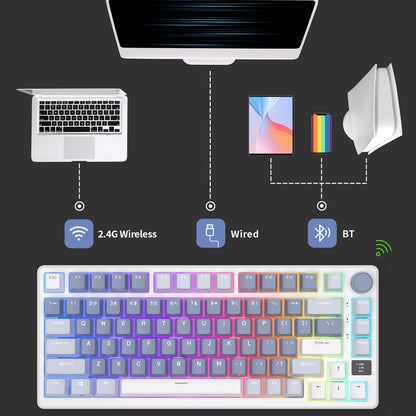 RK ROYAL KLUDGE M75 2.4G Wireless/Bluetooth/USB-C Mechanical Keyboard 81 Keys RGB Hot-Swappable Gasket Gamer Keyboard with Screen