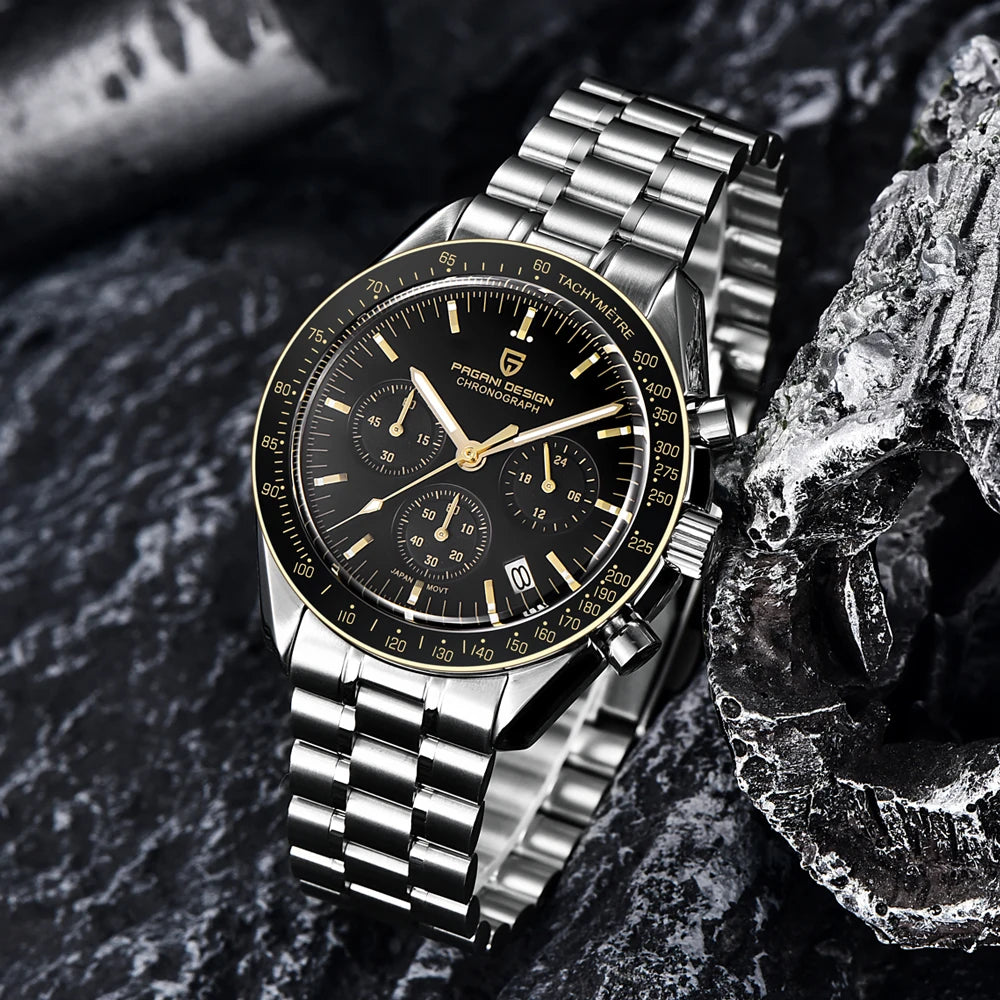 PAGANI DESIGN 2026 New Moon Watch Retro Luxury Quartz Watches For Men Stainless steel Luminous waterproof Sport Chronograph Man