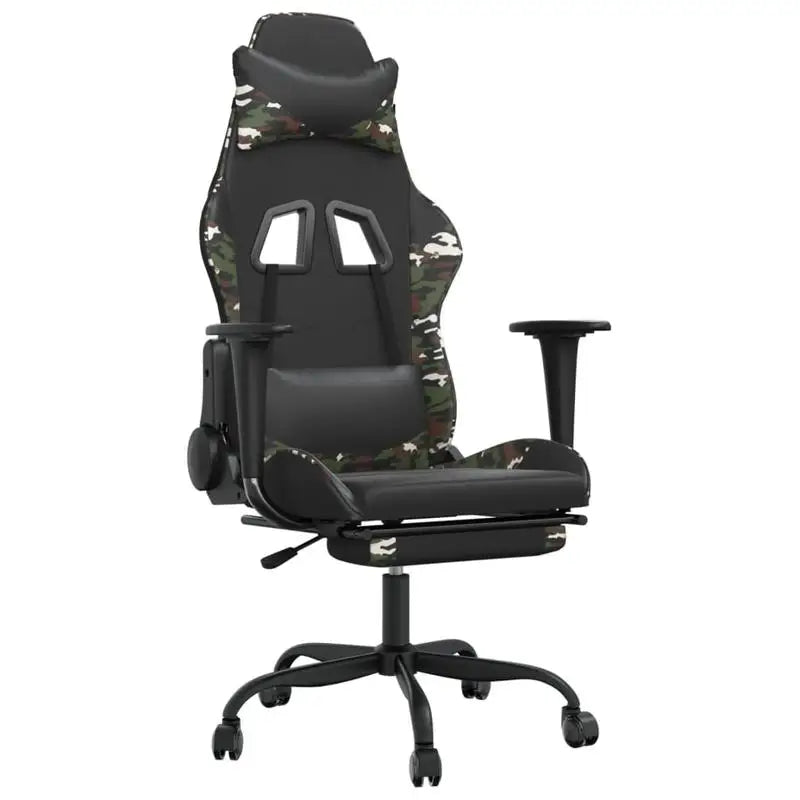 Gaming Chair with Footrest Black and Camouflage 66X56X120.5-131 cm in Imitation Leather, Reclining 360° Swivel Can Carry 110 kg