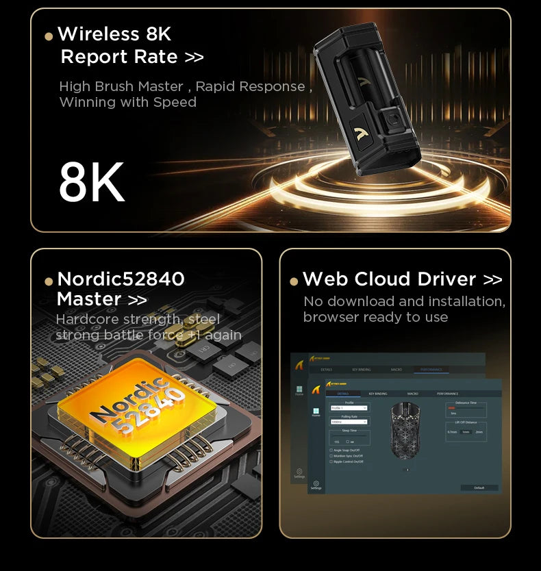 Rato Gaming Sem Fios ATTACK SHARK R5 ULTRA - Polling 8K, Sensor PAW3950MAX, 42,000 DPI, Fibra de Carbono Ultraligeira para Esports Profissionais