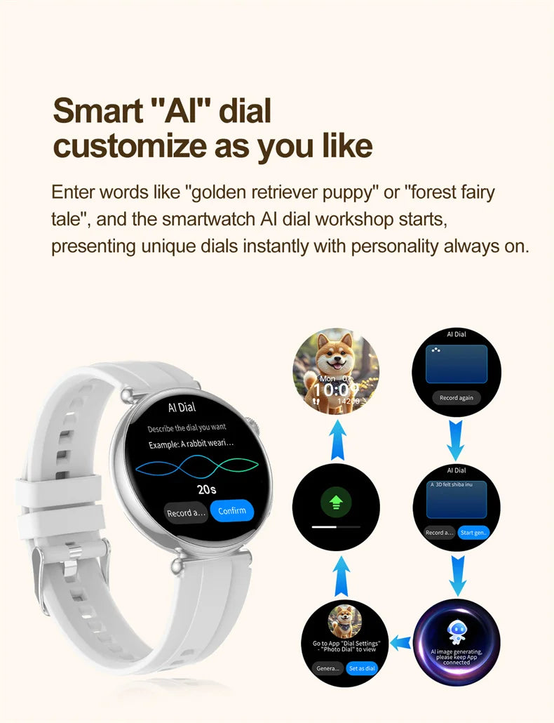 New 1.32inch Smart Watch For Women Health ECG Health Lady Watches Full Touch Screen Call Custom Dial Diamond Strap Smartwatch