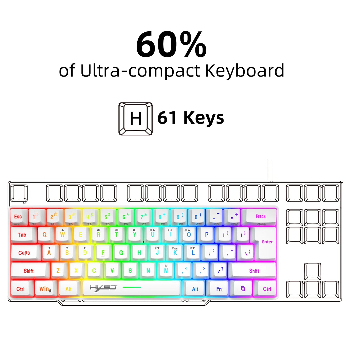 New Mini Gaming keyboard Wired Thin Film Keyboard 61-key Touch RGB Glow Multiple Quick Key Combination Suitable For Gaming Office