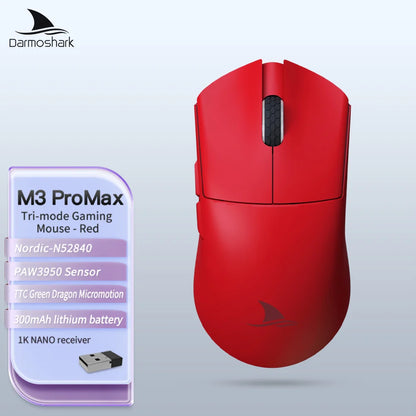 Darmoshark M3Pro Gaming-Maus 2.4G BT kabellos Tri-Mode PAW3395 Sensor N52840 26000DPI für große Hände mit Makro-Treiber – Maus für Gaming