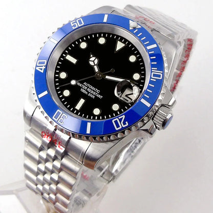 Relógio de Homem Automático Miyota8215 Impermeável 200m, Relógio de Mergulho 40mm com Movimento Mecânico, Luminoso, Bracelete Jubilee e Fecho Glide Lock