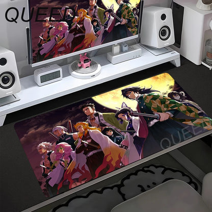 Tapete de Secretária para Computador e Teclado, Tapete de Rato Anime com Rapariga Kawaii, 900x400mm, Borracha Antiderrapante, Demon Slayers XL