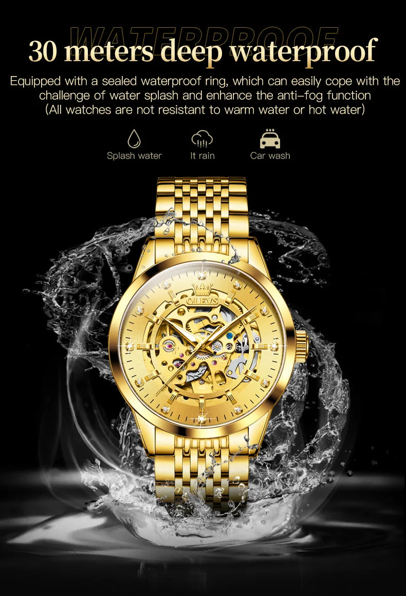 OLEVS 9920 Original Skeleton Men's Watches Solid Stainless Steel Waterproof Luminous Man Watch Luxury Automatic Mechanical Watch
