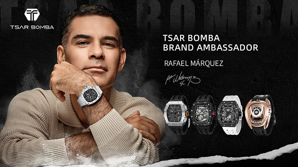 TSAR BOMBA New TB8204 Watch for Men Japan Quartz Chronograph 50M Waterproof Wristwatch Fashion Sport Clock Male Luxury Mens Gift