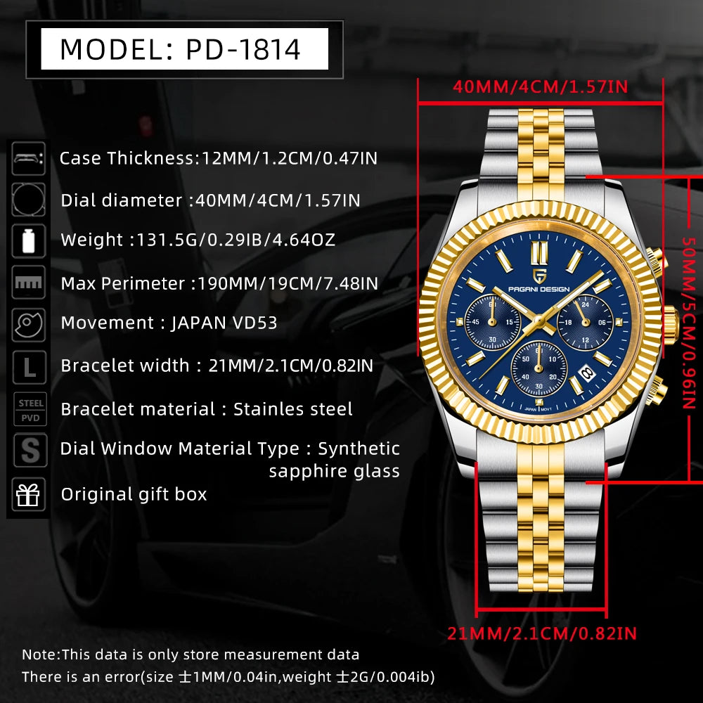 PAGANI DESIGN 2025 New VD53 luxury men quartz watch 40MM stainless steel sapphire waterproof 50m luminous C3 relojes para hombre