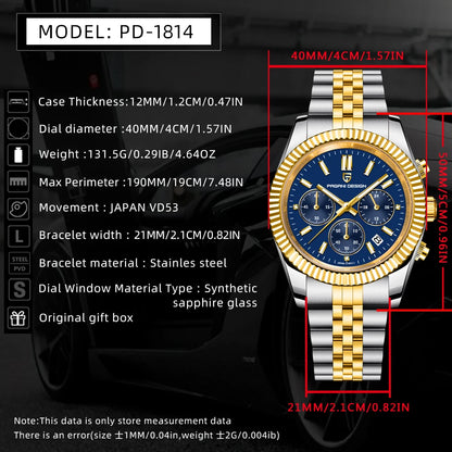 PAGANI DESIGN 2025 New VD53 luxury men quartz watch 40MM stainless steel sapphire waterproof 50m luminous C3 relojes para hombre