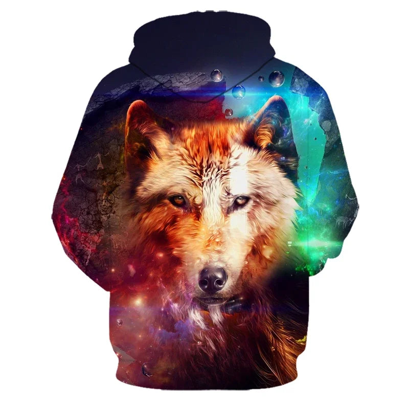 Суитшърти с качулка с 3D принт на вълк, за мъже и жени, модерен ежедневен oversized пуловер в стил Hip Hop Harajuku Streetwear
