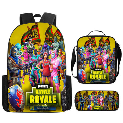 Conjunto Fortnite Cartoon de 3 peças, grande capacidade, adequado para rapazes e raparigas dos 5 aos 8 anos, inclui mochila, lancheira e estojo