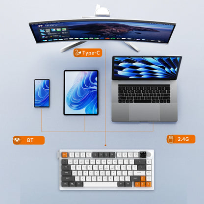 Ajazz AF82 Series 75% Layout Wireless Keyboard with 4000mAh Battery Low Profile Keys Bluetooth Tri-Mode Connectivity RGB