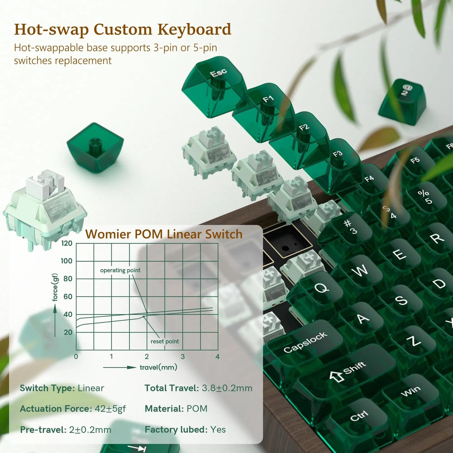 Teclado Gaming Mecânico em Madeira Womier WD75 QMK/VIA 8000mAh Tri-Mode Sem Fios, Personalizável, RGB e Hot Swappable