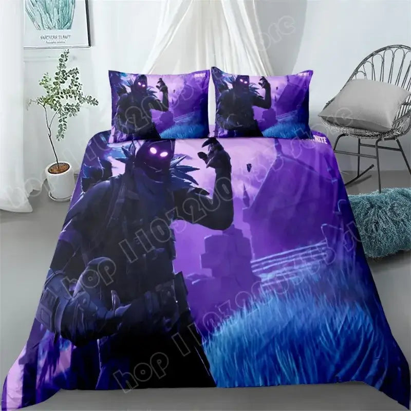 Set de lenjerie de pat Fortnite, 3 piese, imprimare 3D, lenjerii pentru dormitor, joc, desen animat, lenjerie decorativă, husă de pilotă, față de pernă, cadou de ziua de naștere