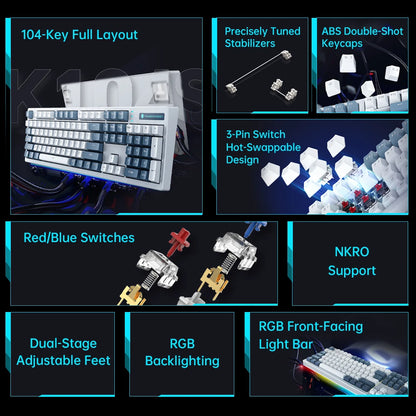 Thunderobot K104S Mechanical Keyboard Full-Size 104 Keys Wired Office Gaming Keyboard ABS Shine-through Keycaps For PC Laptop