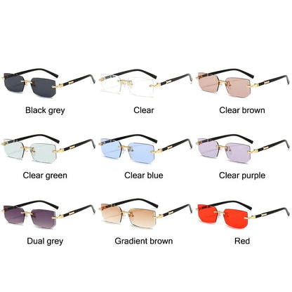 Retro UV400 Protection Rimless Rectangle Sunglasses Y2K Shades Frameless Sun Glasses for Women & Men